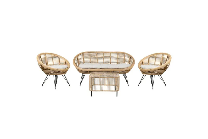 Soffgrupp med bord Beliani Maratea/Cesenatico Natural||Black||Beige