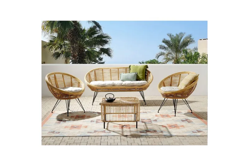 Soffgrupp med bord Beliani Maratea/Cesenatico Natural||Black||Beige - Hagemøbler & utemiljø - Hagegruppe - Sofagruppe utendørs