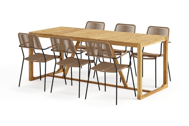 Sofie Spisebord 180 cm med 6 Lindos Spisestoler - Tre/Natur - Hagemøbler & utemiljø - Hagegruppe - Spisegrupper hage