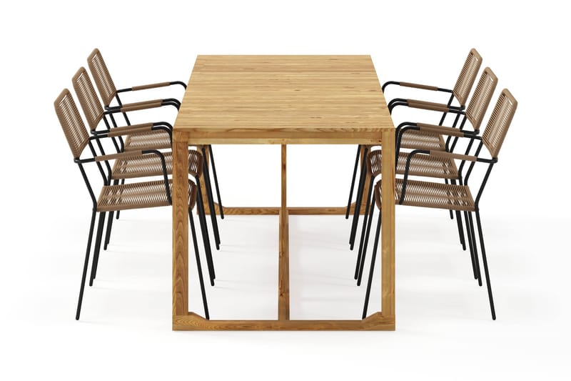 Sofie Spisebord 180 cm med 6 Lindos Spisestoler - Tre/Natur - Hagemøbler & utemiljø - Hagegruppe - Spisegrupper hage