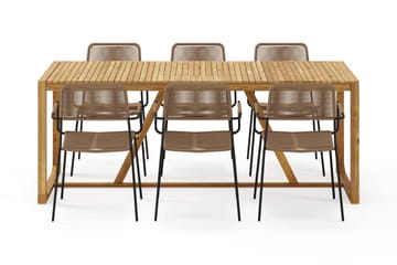 Sofie Spisebord 180 cm med 6 Lindos Spisestoler - Tre/Natur - Hagemøbler & utemiljø - Hagegruppe - Spisegrupper hage