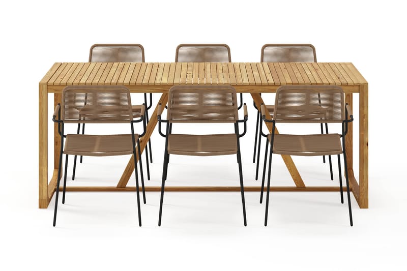 Sofie Spisebord 180 cm med 6 Lindos Spisestoler - Tre/Natur - Hagemøbler & utemiljø - Hagegruppe - Spisegrupper hage
