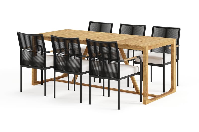 Sofie Spisebord 180 cm med 6 Sonia Spisestoler - Tre/Natur - Hagemøbler & utemiljø - Hagegruppe - Spisegrupper hage