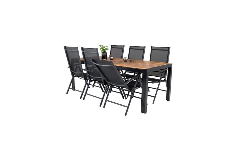 Spisegruppe Bois 200cm + 6 Break Posisjonsstoler Svart/Grå - Venture Home - Hagemøbler & utemiljø - Hagegruppe - Spisegrupper hage