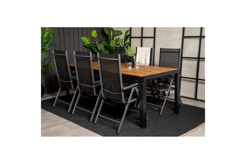 Spisegruppe Bois 200cm + 6 Break Posisjonsstoler Svart/Grå - Venture Home - Hagemøbler & utemilj�ø - Hagegruppe - Spisegrupper hage