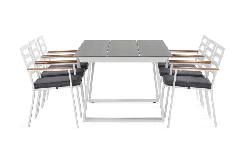 Spisegruppe Braås 200 cm + 6 Spisestol Oliver - Alu/Hvit - Spisegrupper hage