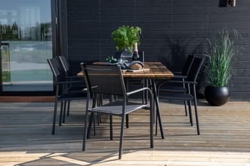 Spisegruppe Chan 200cm + 6 Santorini Karmstoler Svart/brun - Venture Home - Hagemøbler & utemiljø - Hagegruppe - Spisegrupper hage