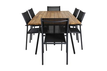 Spisegruppe Chan 200cm + 6 Santorini Karmstoler Svart/brun - Venture Home - Hagemøbler & utemiljø - Hagegruppe - Spisegrupper hage