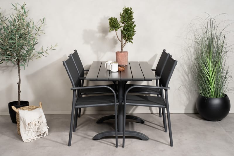 Spisegruppe Denver 120 cm + 4 Santorini Karmstoler Svart - Venture Home - Hagemøbler & utemiljø - Hagegruppe - Cafemøbler & cafesett