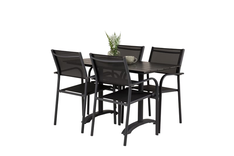 Spisegruppe Denver 120 cm + 4 Santorini Karmstoler Svart - Venture Home - Hagemøbler & utemiljø - Hagegruppe - Cafemøbler & cafesett