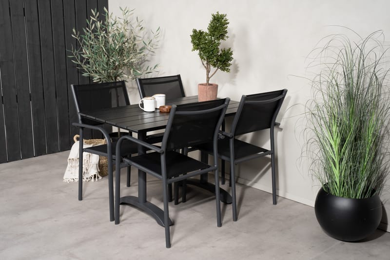 Spisegruppe Denver 120 cm + 4 Santorini Karmstoler Svart - Venture Home - Hagemøbler & utemiljø - Hagegruppe - Cafemøbler & cafesett