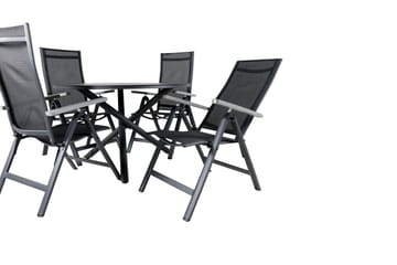 Spisegruppe for utendørsbruk Alma spisebord – svart alu – ø120 cm + Albany Light 5-pos – svart / svart textilene og grå teak_4 Svart/grå - Hagemøbler & utemiljø - Hagegruppe - Spisegrupper hage