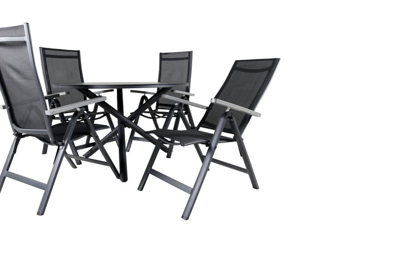 Spisegruppe for utendørsbruk Alma spisebord – svart alu – ø120 cm + Albany Light 5-pos – svart / svart textilene og grå teak_4 Svart/grå - Hagemøbler & utemiljø - Hagegruppe - Spisegrupper hage