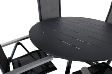 Spisegruppe for utendørsbruk Alma spisebord – svart alu – ø120 cm + Albany Light 5-pos – svart / svart textilene og grå teak_4 Svart/grå - Hagemøbler & utemiljø - Hagegruppe - Spisegrupper hage