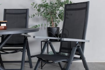 Spisegruppe for utendørsbruk Alma spisebord – svart alu – ø120 cm + Albany Light 5-pos – svart / svart textilene og grå teak_4 Svart/grå - Hagemøbler & utemiljø - Hagegruppe - Spisegrupper hage