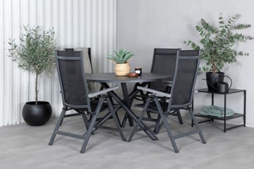 Spisegruppe for utendørsbruk Alma spisebord – svart alu – ø120 cm + Albany Light 5-pos – svart / svart textilene og grå teak_4 Svart/grå - Hagemøbler & utemiljø - Hagegruppe - Spisegrupper hage