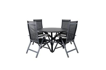 Spisegruppe for utendørsbruk Alma spisebord – svart alu – ø120 cm + Albany Light 5-pos – svart / svart textilene og grå teak_4 Svart/grå - Hagemøbler & utemiljø - Hagegruppe - Spisegrupper hage