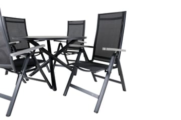 Spisegruppe for utendørsbruk Alma spisebord – svart alu – ø120 cm + Albany Light 5-pos – svart / svart textilene og grå teak_4 Svart/grå - Hagemøbler & utemiljø - Hagegruppe - Spisegrupper hage