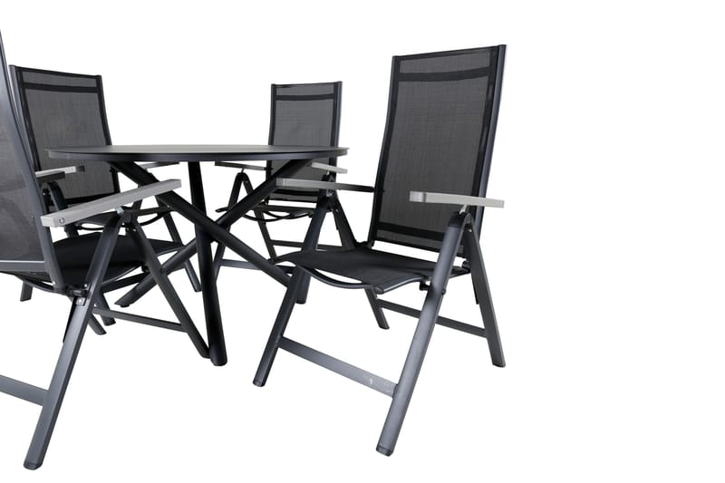 Spisegruppe for utendørsbruk Alma spisebord – svart alu – ø120 cm + Albany Light 5-pos – svart / svart textilene og grå teak_4 Svart/grå - Hagemøbler & utemiljø - Hagegruppe - Spisegrupper hage