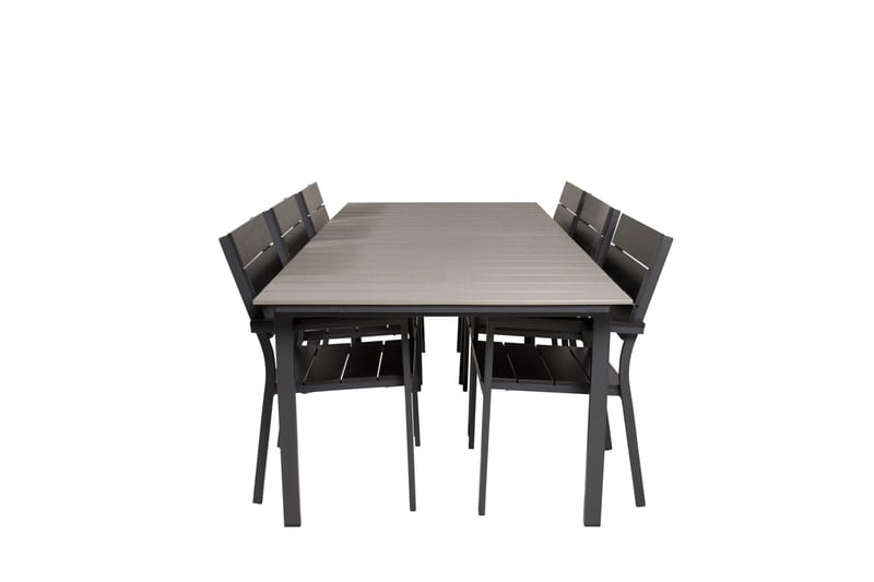 Spisegruppe for utendørsbruk Levels bord 229/310 – svart/grå – Levels stol (stapelbar) – svart alu / svart Aintwood 6 Svart/grå