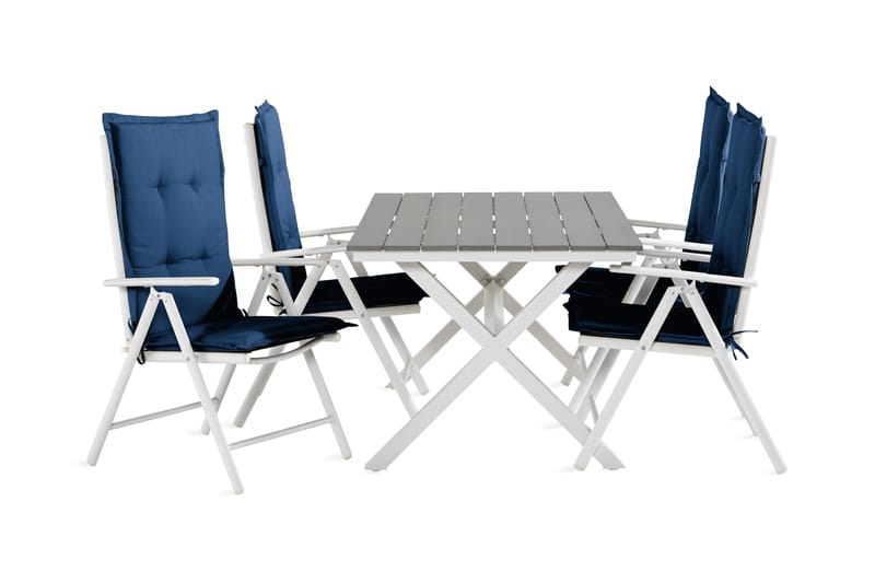 Spisegruppe Tunis 150 cm + 4 Maggie Posisjonsstoler m Pute - Svart|Blå|Hvit|Grå - Spisegrupper hage