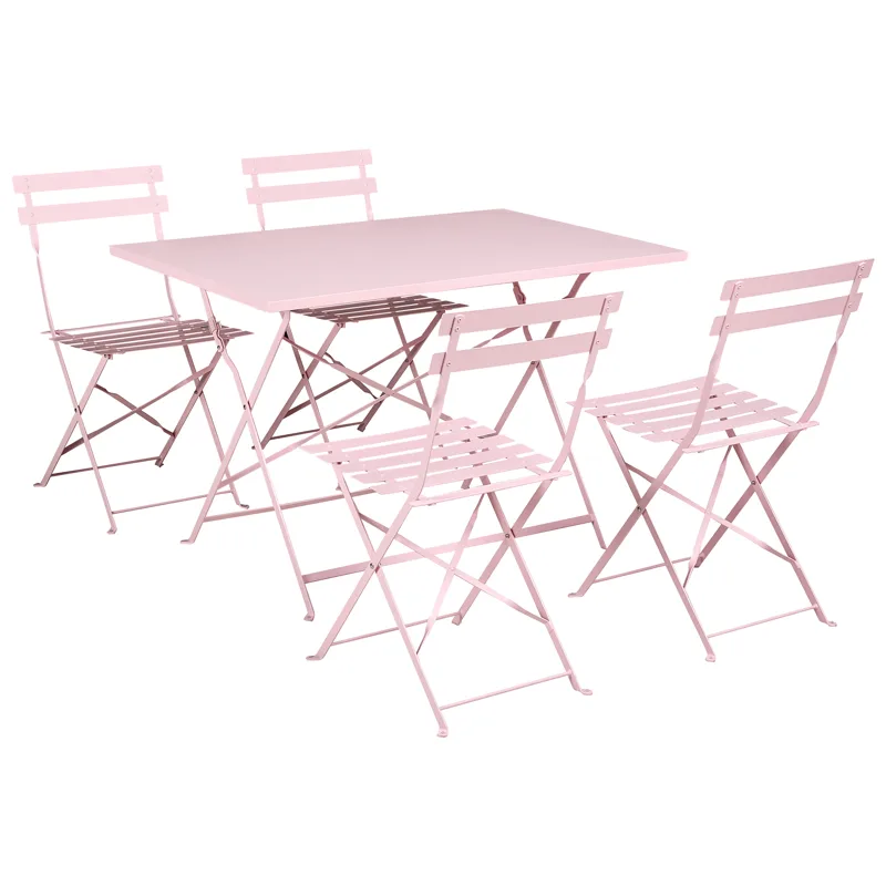 Spisegruppe utendørs 4-seter Fiori sammenleggbar, pastellrosa