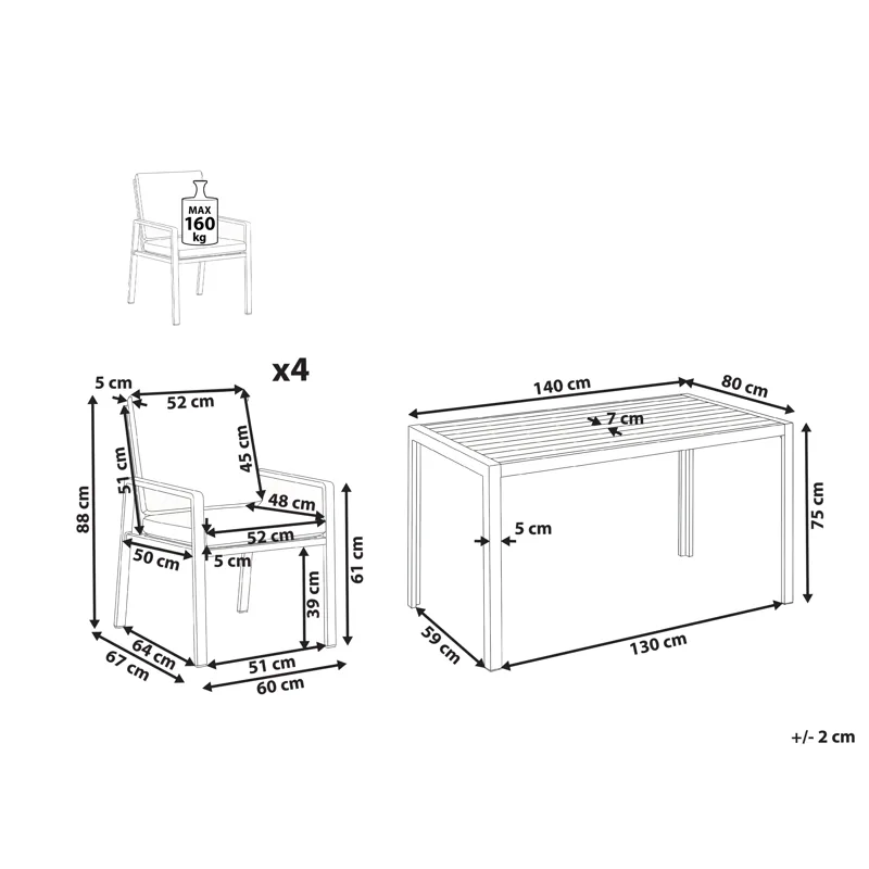 Spisegruppe utendørs 4-seter Visso - hvit/grå/beige - Hagemøbler & utemiljø - Hagegruppe - Spisegrupper hage
