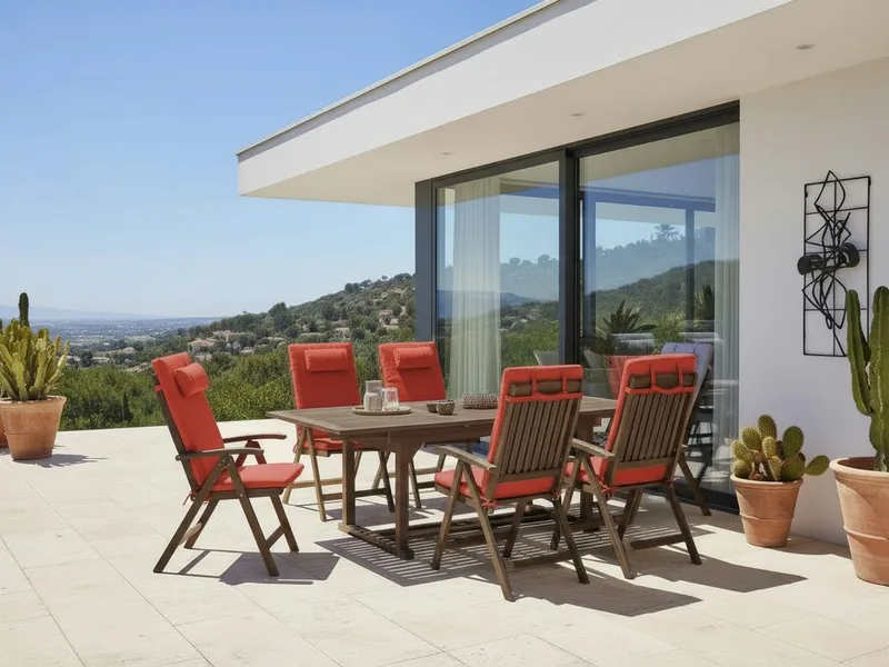 Spisegruppe utendørs 6-seter Amantea Premium akasietre - Brun/rød - Hagemøbler & utemiljø - Hagegruppe - Spisegrupper hage