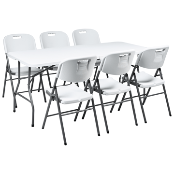 Spisegruppe utendørs 6-seter Cugnoli sammenleggbar - Hvit - Hagemøbler & utemiljø - Hagegruppe - Spisegrupper hage