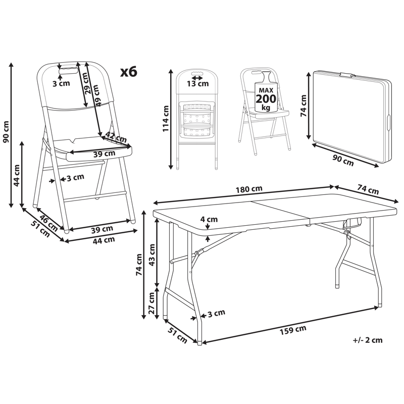 Spisegruppe utendørs 6-seter Cugnoli sammenleggbar - Hvit - Hagemøbler & utemiljø - Hagegruppe - Spisegrupper hage