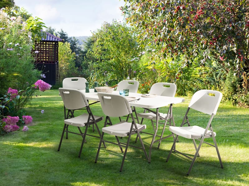 Spisegruppe utendørs 6-seter Cugnoli sammenleggbar - Hvit - Hagemøbler & utemiljø - Hagegruppe - Spisegrupper hage