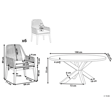 Spisegruppe utendørs 6-seter Oristano med puter Betong - beige - Hagemøbler & utemiljø - Hagegruppe - Spisegrupper hage