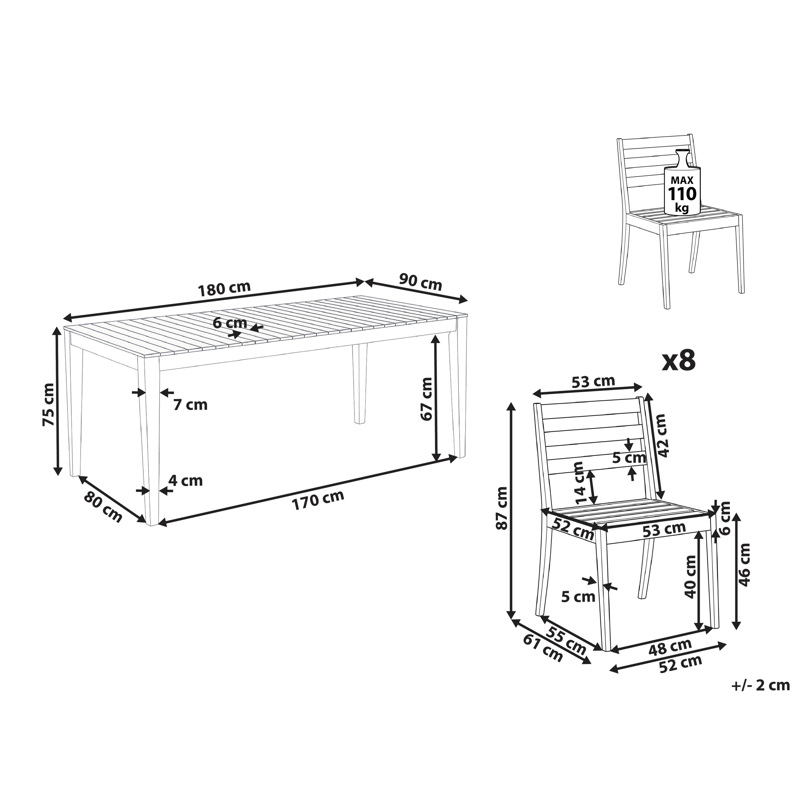 Spisegruppe utendørs 8-seter Chioggia akasietre - brun - Hagemøbler & utemiljø - Hagegruppe - Spisegrupper hage