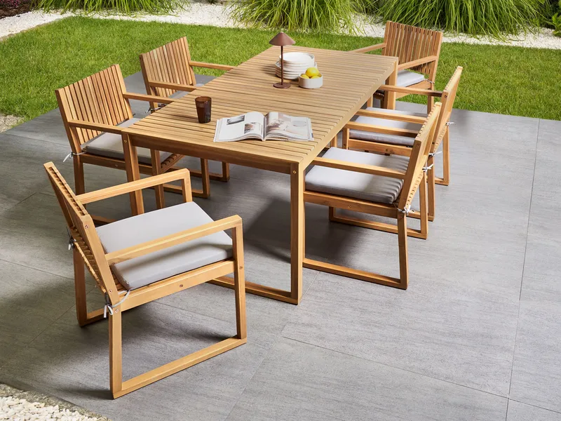 Spisegruppe utendørs 8-seter Sassari Premium med puter akasietre - Brun/grå - Hagemøbler & utemiljø - Hagegruppe - Spisegrupper hage