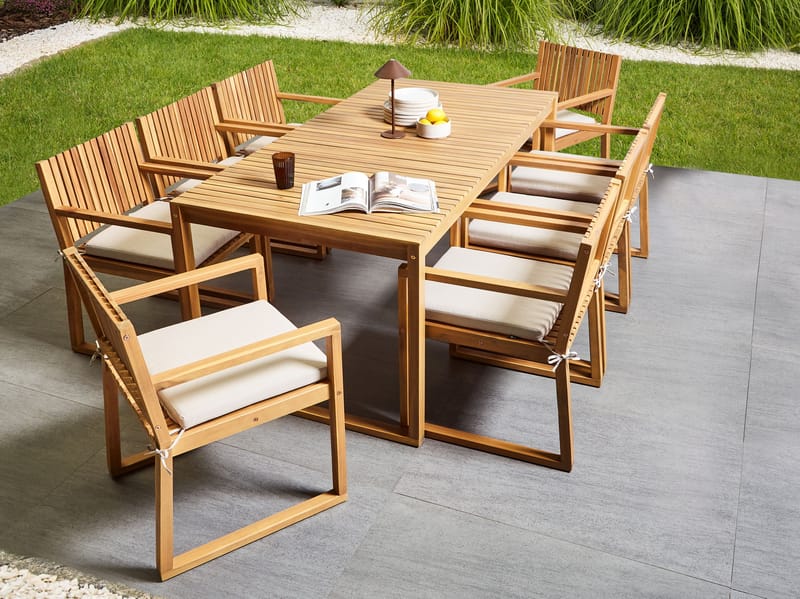 Spisegruppe utendørs 8-seter Sassari Premium med puter akasietre - lys beige - Hagemøbler & utemiljø - Hagegruppe - Spisegrupper hage