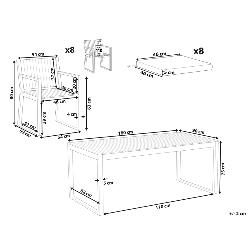 Spisegruppe utendørs 8-seter Sassari Premium med puter akasietre - Brun/Grønn - Hagemøbler & utemiljø - Hagegruppe - Spisegrupper hage