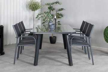 Spisegruppe Paola 200cm + 6 Santorini Karmstoler Svart/natur - Venture Home - Hagemøbler & utemiljø - Hagegruppe - Spisegrupper hage