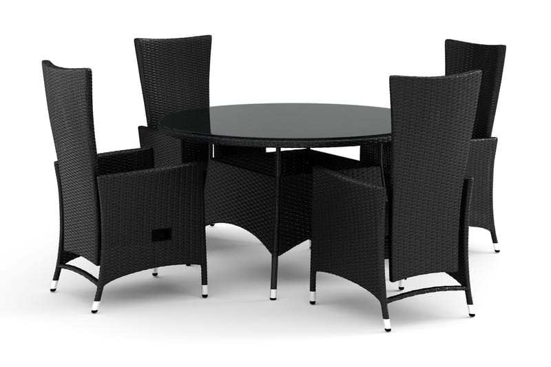 Thor utendørs rund spisegruppe 140 cm med 4 Jenny spisestoler, Svart