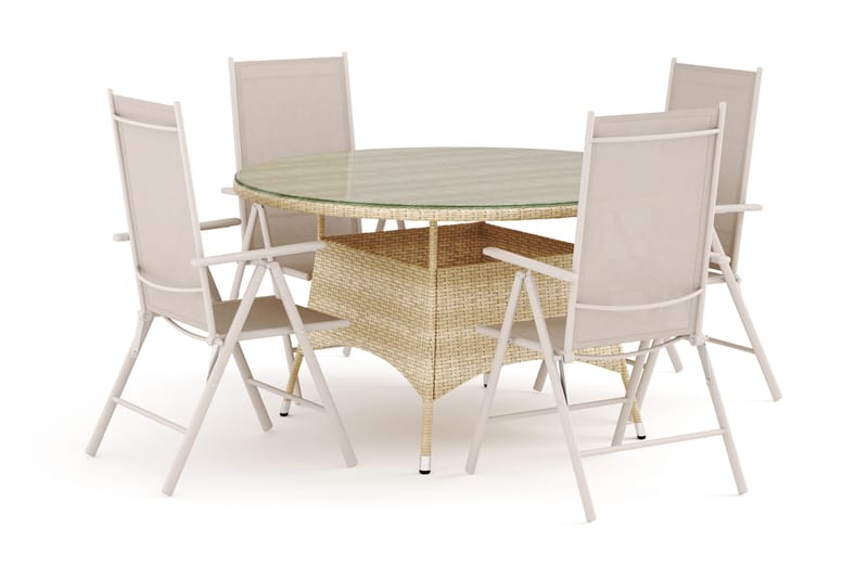 Thor utendørs rund spisegruppe 140 cm med 4 Maggie regulerbare stoler, Beige