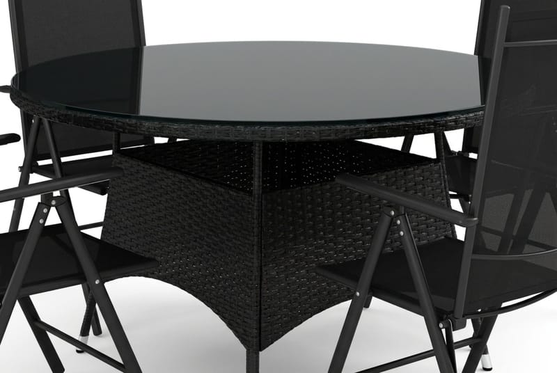 Thor utendørs rund spisegruppe 140 cm med 4 Maggie regulerbare stoler - Svart - Hagemøbler & utemiljø - Hagegruppe - Spisegrupper hage