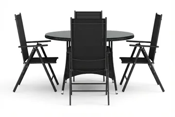 Thor utendørs rund spisegruppe 140 cm med 4 Maggie regulerbare stoler - Svart - Hagemøbler & utemiljø - Hagegruppe - Spisegrupper hage