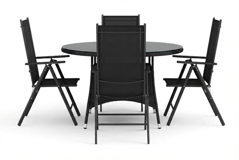 Thor utendørs rund spisegruppe 140 cm med 4 Maggie regulerbare stoler - Svart - Hagemøbler & utemiljø - Hagegruppe - Spisegrupper hage