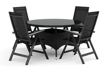 Thor utendørs rund spisegruppe 140 cm med 4 Monaco Light regulerbare stoler - Svart - Hagemøbler & utemiljø - Hagegruppe - Spisegrupper hage