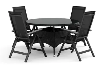 Thor utendørs rund spisegruppe 140 cm med 4 Monaco Light regulerbare stoler - Svart - Hagemøbler & utemiljø - Hagegruppe - Spisegrupper hage