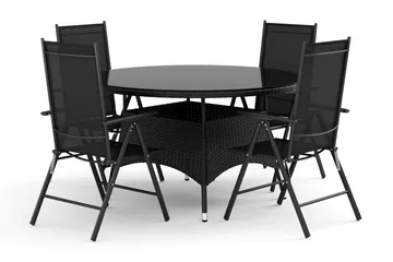 Thor utendørs rund spisegruppe 140 cm med 4 regulerbare stoler - Svart - Hagemøbler & utemiljø - Hagegruppe - Spisegrupper hage
