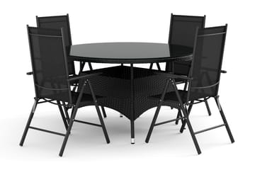 Thor utendørs rund spisegruppe 140 cm med 4 regulerbare stoler - Svart - Hagemøbler & utemiljø - Hagegruppe - Spisegrupper hage