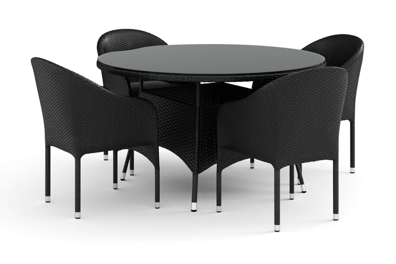 Thor utendørs rund spisegruppe 140 cm med 4 Thor lenestoler, Svart