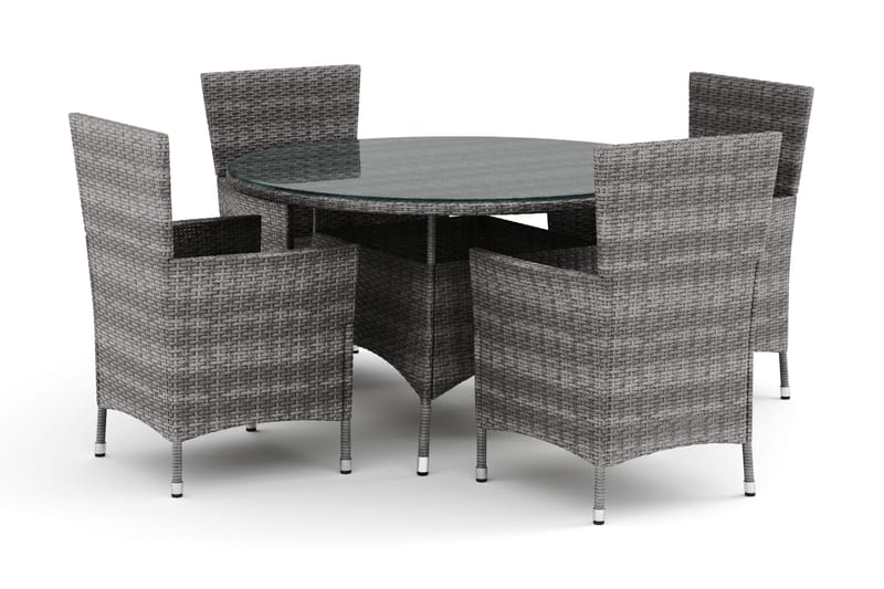 Thor utendørs rund spisegruppe 140 cm med 4 Thor utefåtöljer, Grå