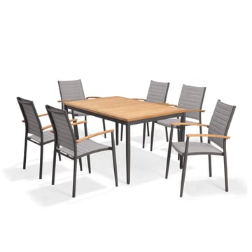 TOPAZ Spisegruppe 144 cm 6 lenestoler - Grå - Hagemøbler & utemiljø - Hagegruppe - Spisegrupper hage