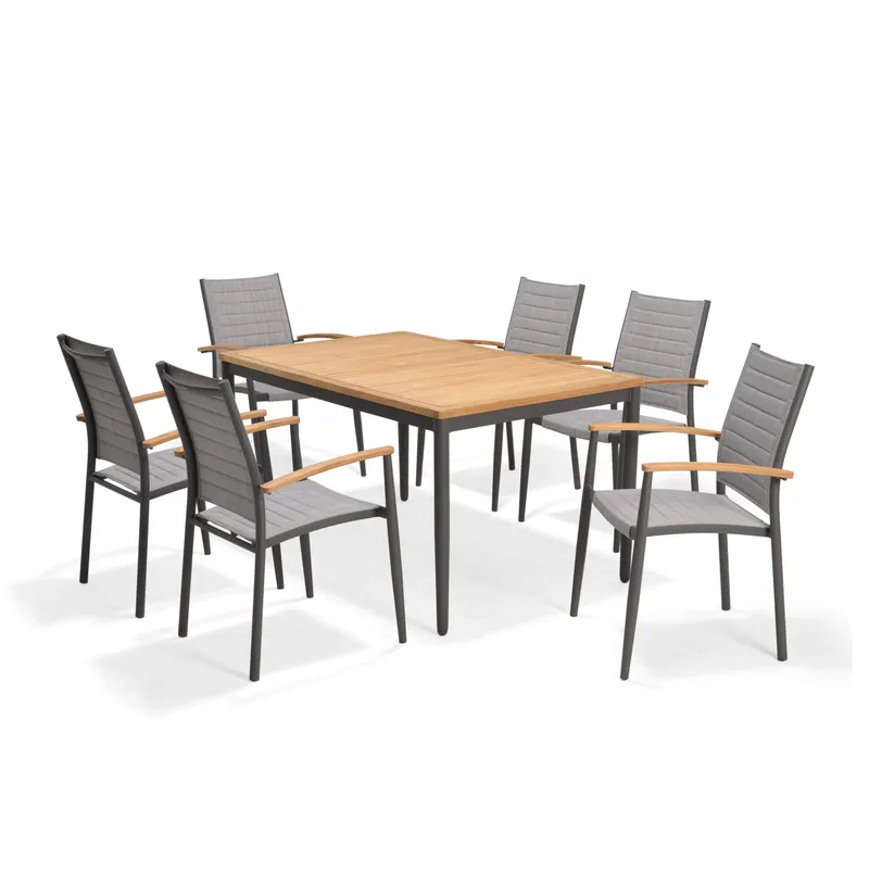 TOPAZ Spisegruppe 144 cm 6 lenestoler, Grå